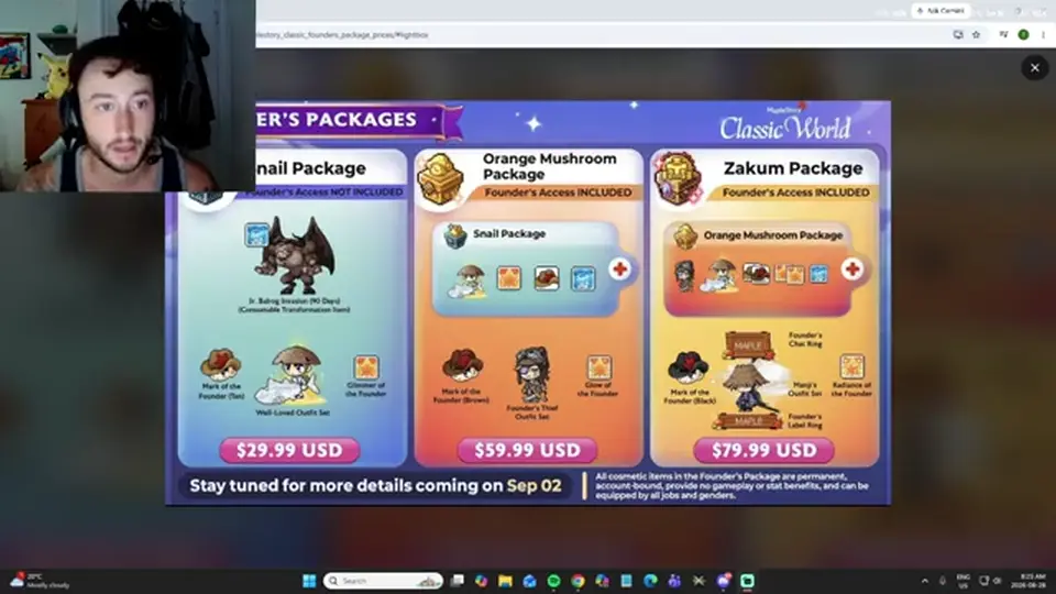 Nexon Founder’s Packages: Snail, Orange Mushroom, and Zakum tiers